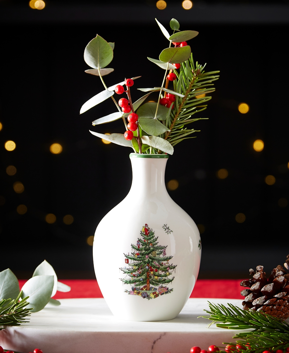 Spode Christmas Tree Small Posy Vase, 6" In Green
