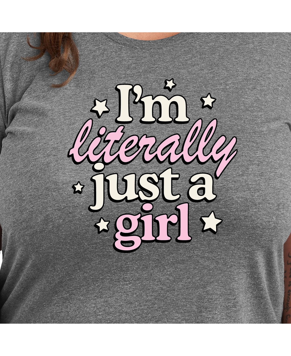Hybrid Apparel Just A Girl Plus Size Graphic Tee In Grey