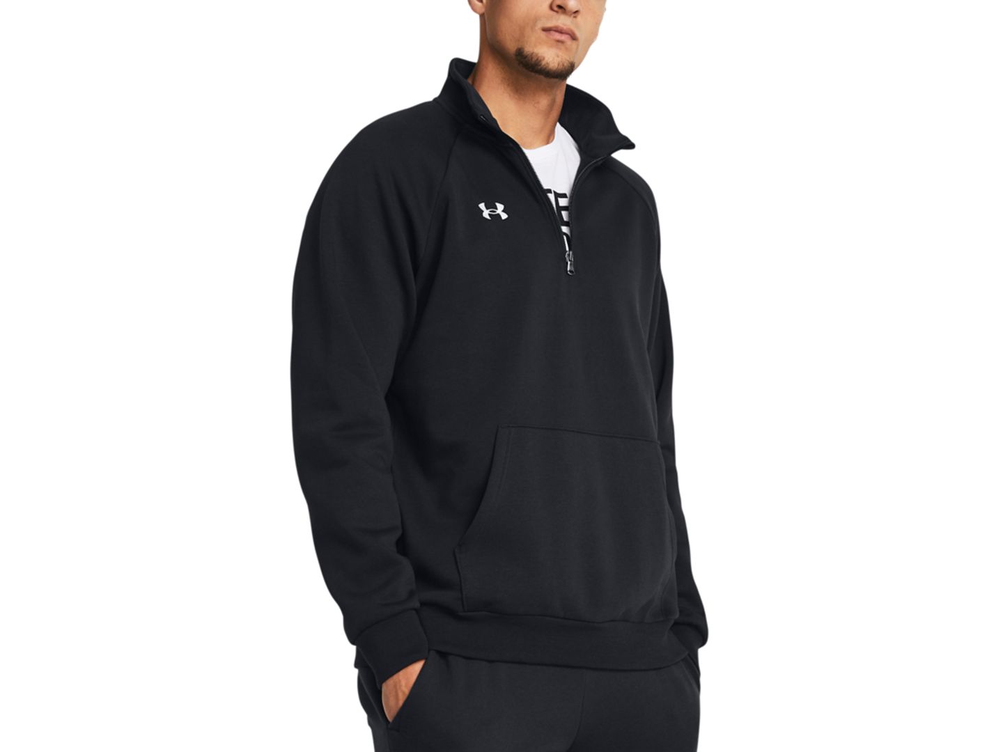 Мужской свитшот Under Armour Rival Fleece Quarter-Zip, цвет: Чёрный / Белый — фото 1