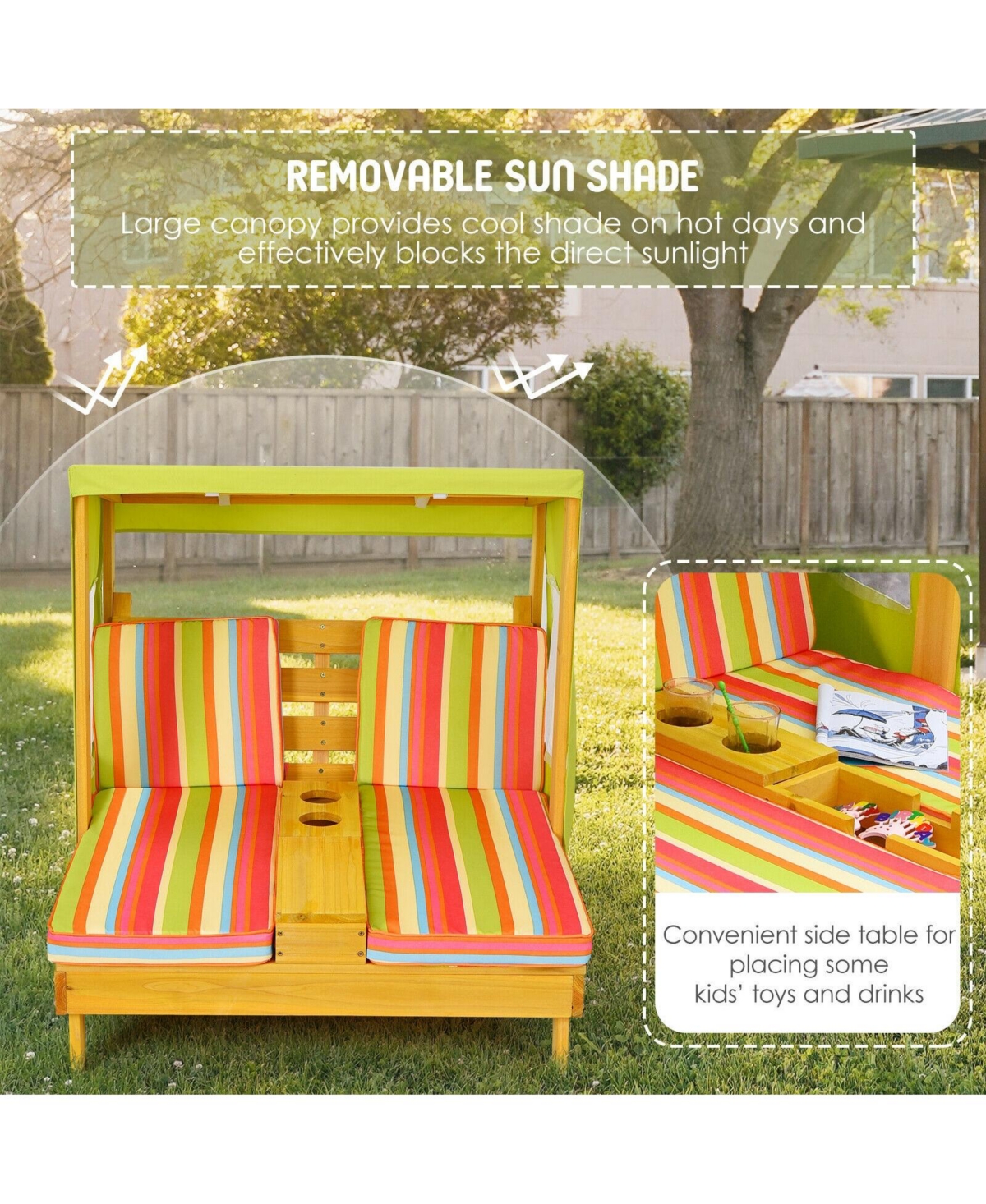 Slickblue Kids Patio Lounge Chair with Cup Holders and Awning