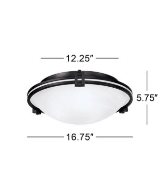Deco Modern Close To Ceiling Light Flush Mount Fixture 16 3/4" Wide Oil Rubbed Bronze Marbleized Glass Bowl Shade for Bedroom Hallway Living Room Dining Room Bathroom Kitchen