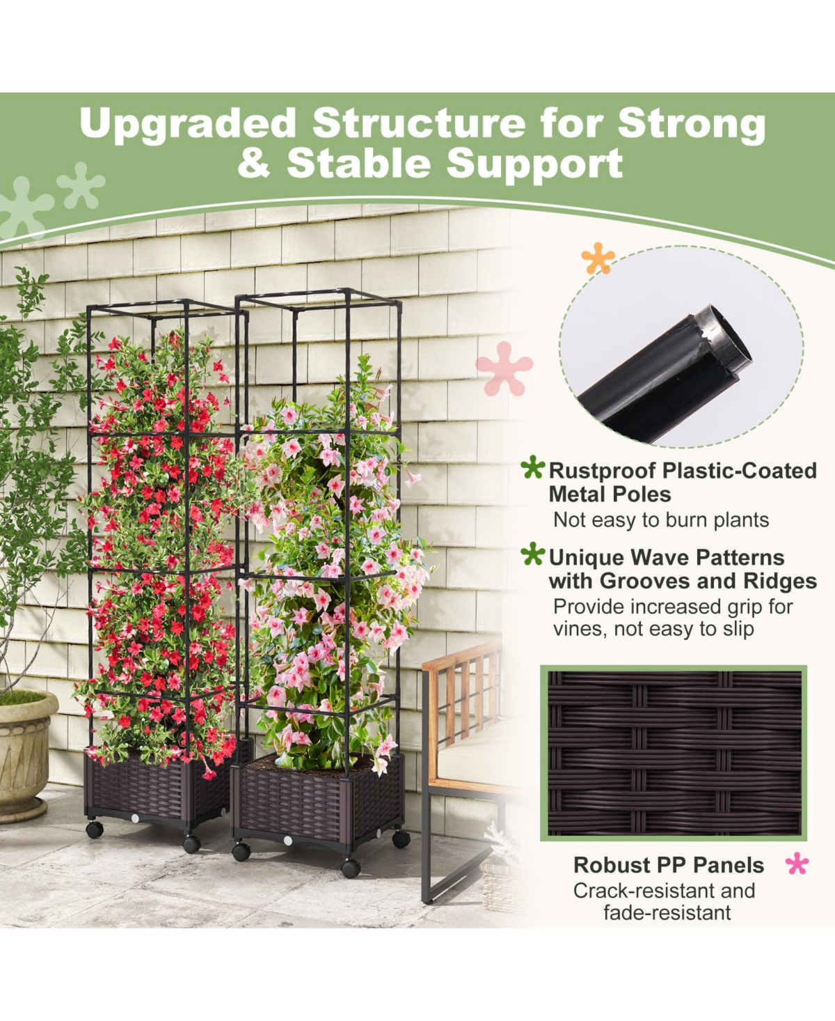 Slickblue 67 Inches Raised Garden Bed with Planter Box and Trellis - Black