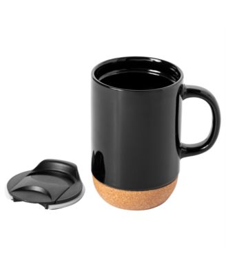Modani 2 Pack Large 16.5 OZ Ceramic Mugs Set with Removable Cork Bottom and Lid - White