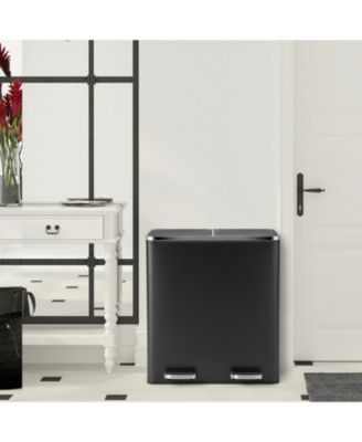 Recycling Trash Can with 2 Pedals and Compartments, 16-Gallon Total Capacity