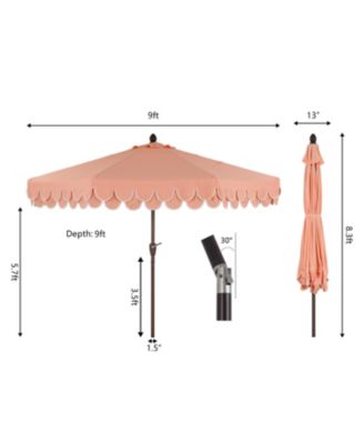 Tracy 9 ft. Classic MidCentury Scalloped Fringe Market Patio Umbrella with Auto-Tilt Crank, Wind Vent and UV Protection in Coral