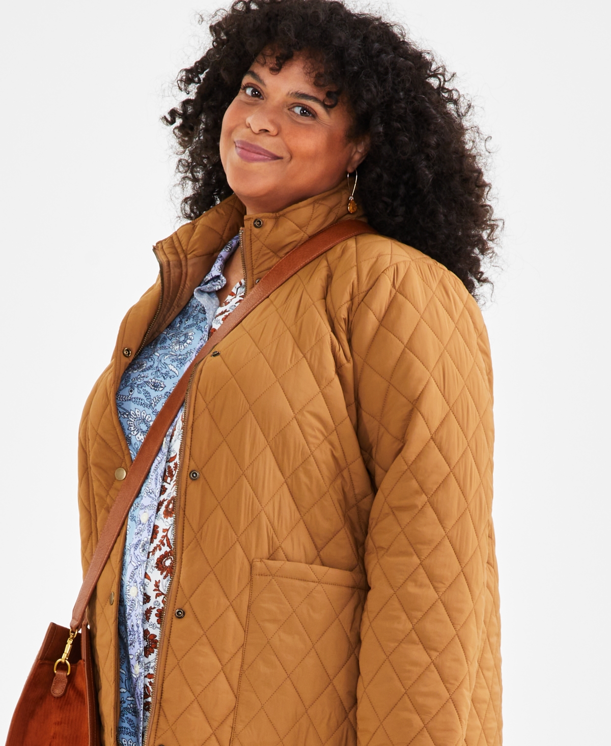 Style & Co Plus Size Diamond-Quilted Long-Sleeve Coat, Created for Macy's