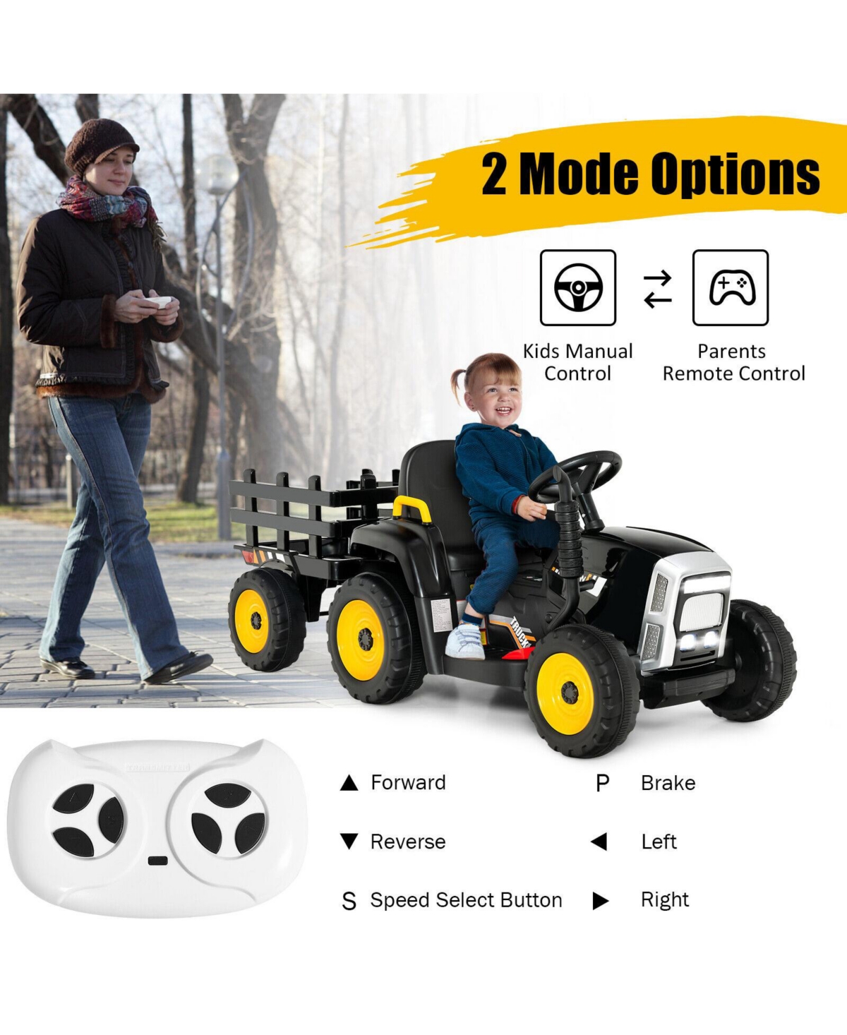 Slickblue 12V Ride on Tractor with 3-Gear-Shift Ground Loader for Kids 3+ Years Old