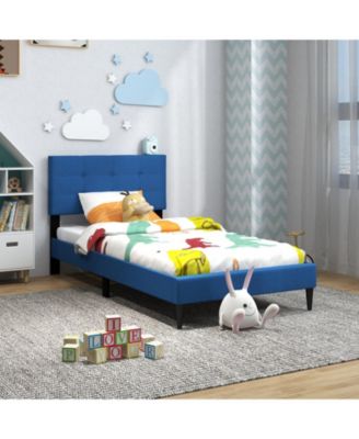 Twin Size Upholstered Platform Bed with with Button Tufted Linen Fabric Headboard