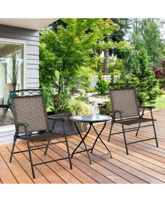 Set of 2 Patio Folding Chairs Sling Portable Dining Chair Set with Armrest