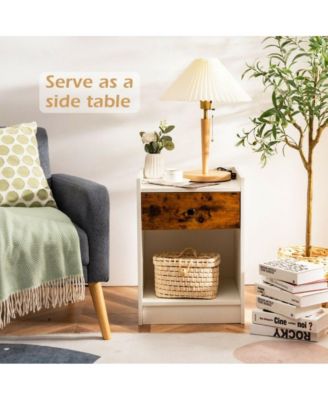 Set of 2 Nightstand with Drawer Cabinet End Side Table Raised Top