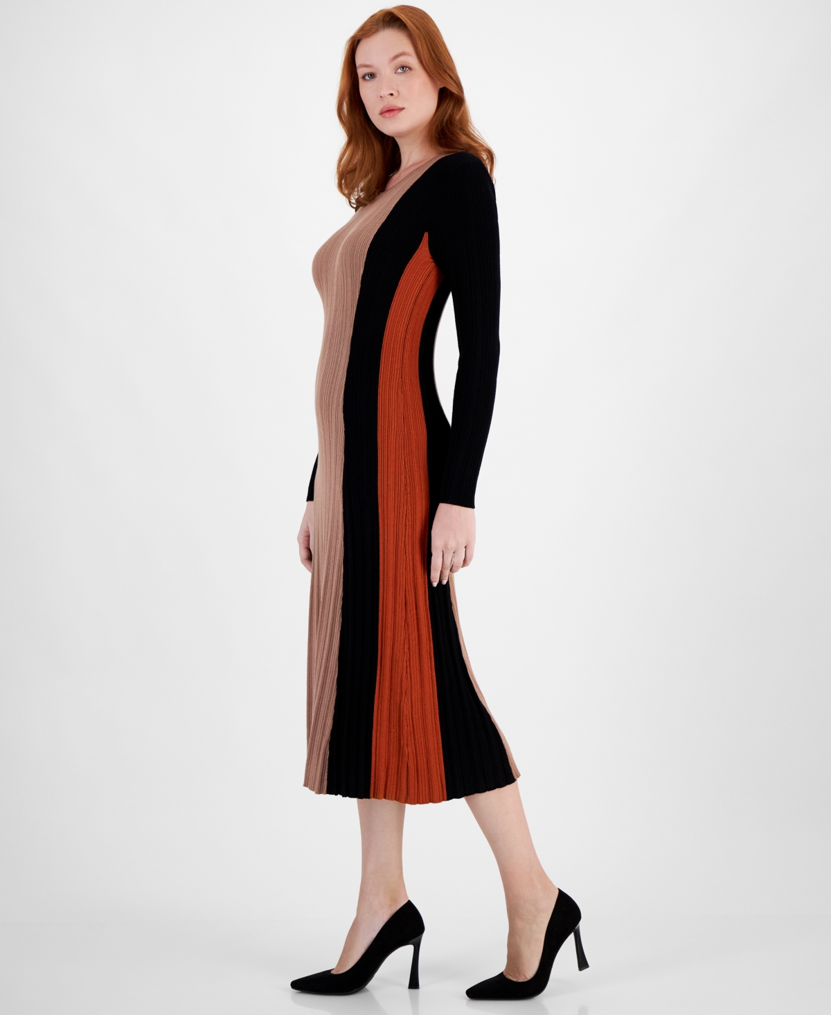 T Tahari Women's Colorblocked Fit & Flare Midi Dress