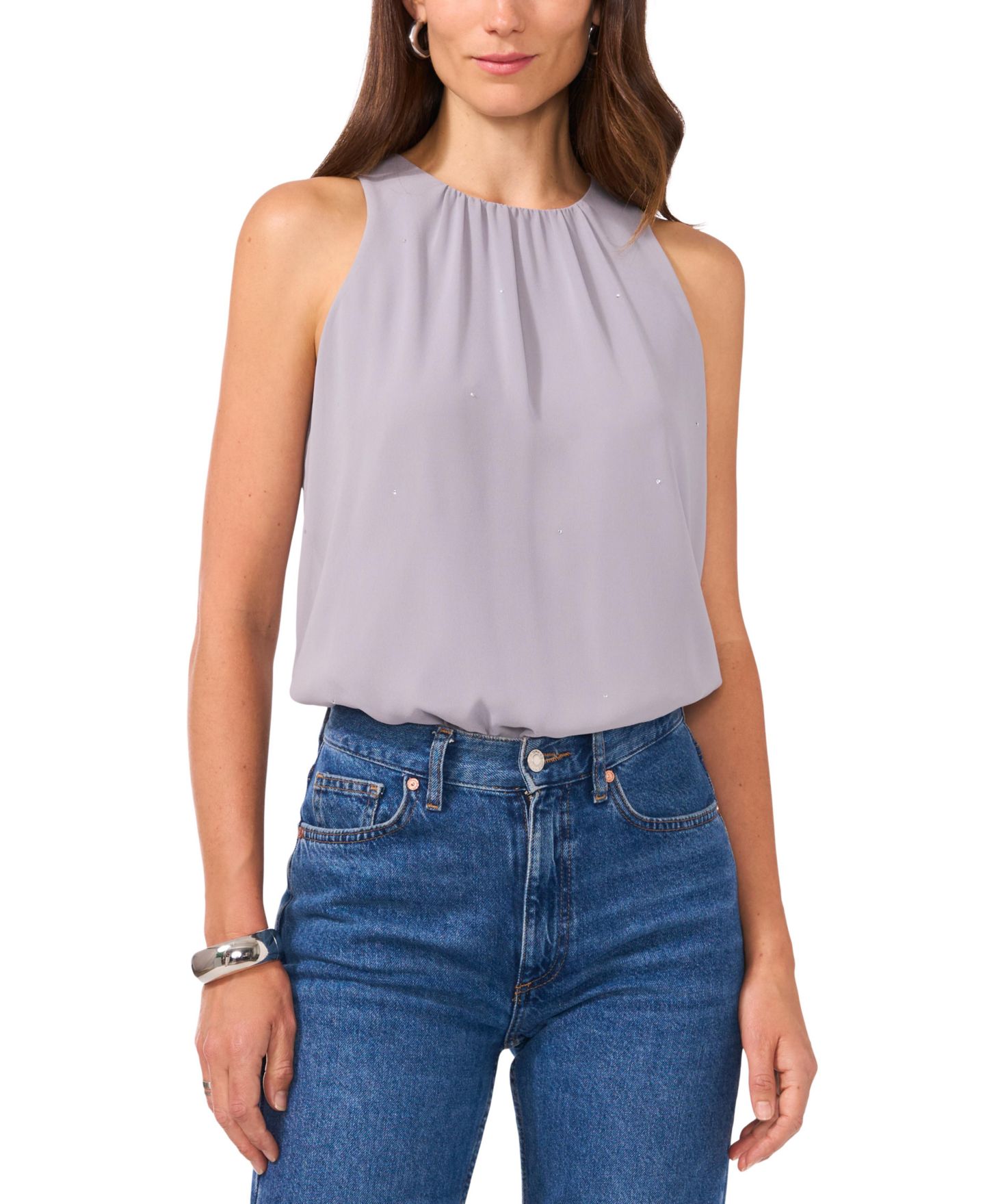 Женский топ Vince Camuto Crewneck Sleeveless Embellished, цвет: Серый — фото 1