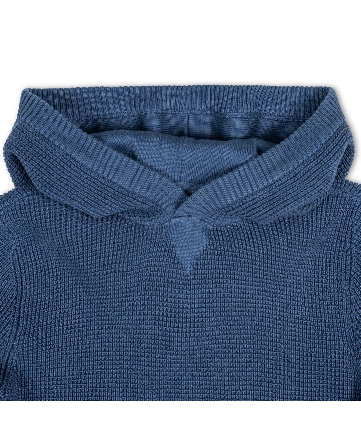 Hope & Henry Baby Boys Organic Long Sleeve Kanga Sweater Hoodie - Dark blue waffle with tipping