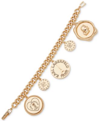 KARL LAGERFELD PARIS Gold-Tone Crystal Coin Logo Charm Link 