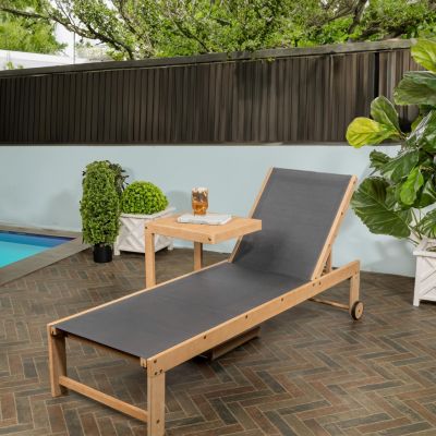 Trabuco Coastal Modern Acacia Wood Mesh 3-Position Outdoor Chaise Lounge Set with Side Table