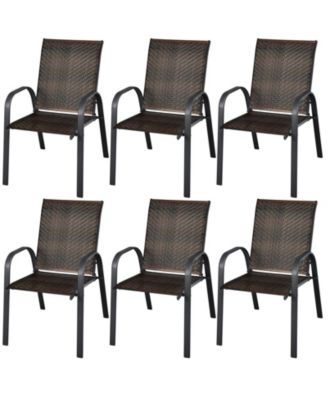 Set of 6 Outdoor PE Wicker Stackable Chairs with Sturdy Steel Frame