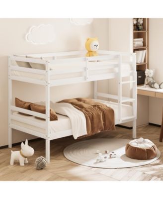 Twin Size Sturdy Wooden Bunk Beds with Ladder and Safety Rail
