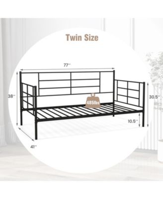 Twin Size Metal Daybed Sofa Bed Frame with Armrests and Backrest