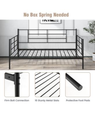 Twin Size Metal Daybed Sofa Bed Frame with Armrests and Backrest