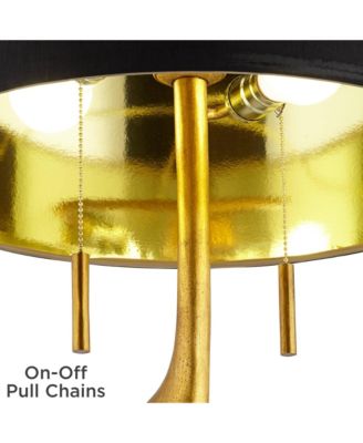 Athena Modern Buffet Table Lamp 35 1/2" Tall Sculptural Gold Leaf Black Drum Shade Bedroom Living Room Bedside Nightstand Office