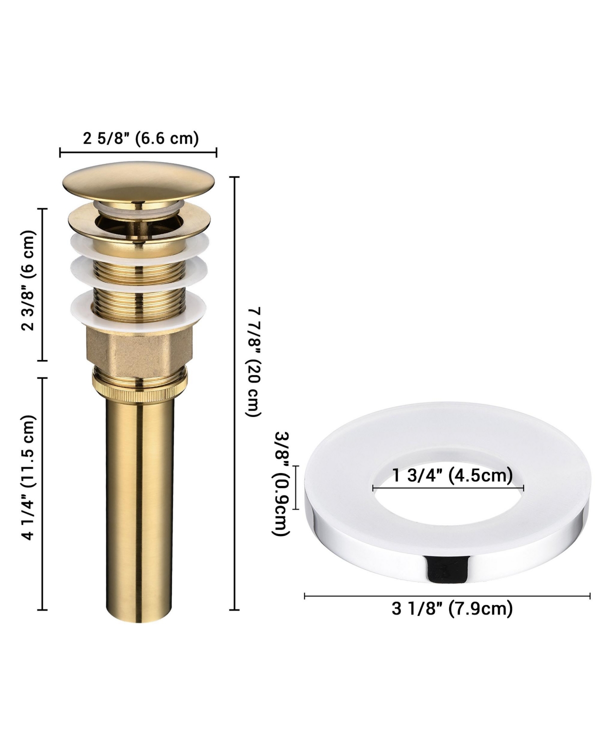 Aquaterior Pop Up Drain without Overflow w/ Mounting Ring for Bathroom Basin