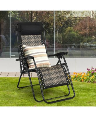 Set of 2 Folding Rattan Patio Zero Gravity Lounge Chair Recliner