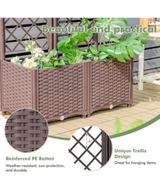 PE Rattan Raised Garden Bed with Trellis Planter Box for Climbing Plants
