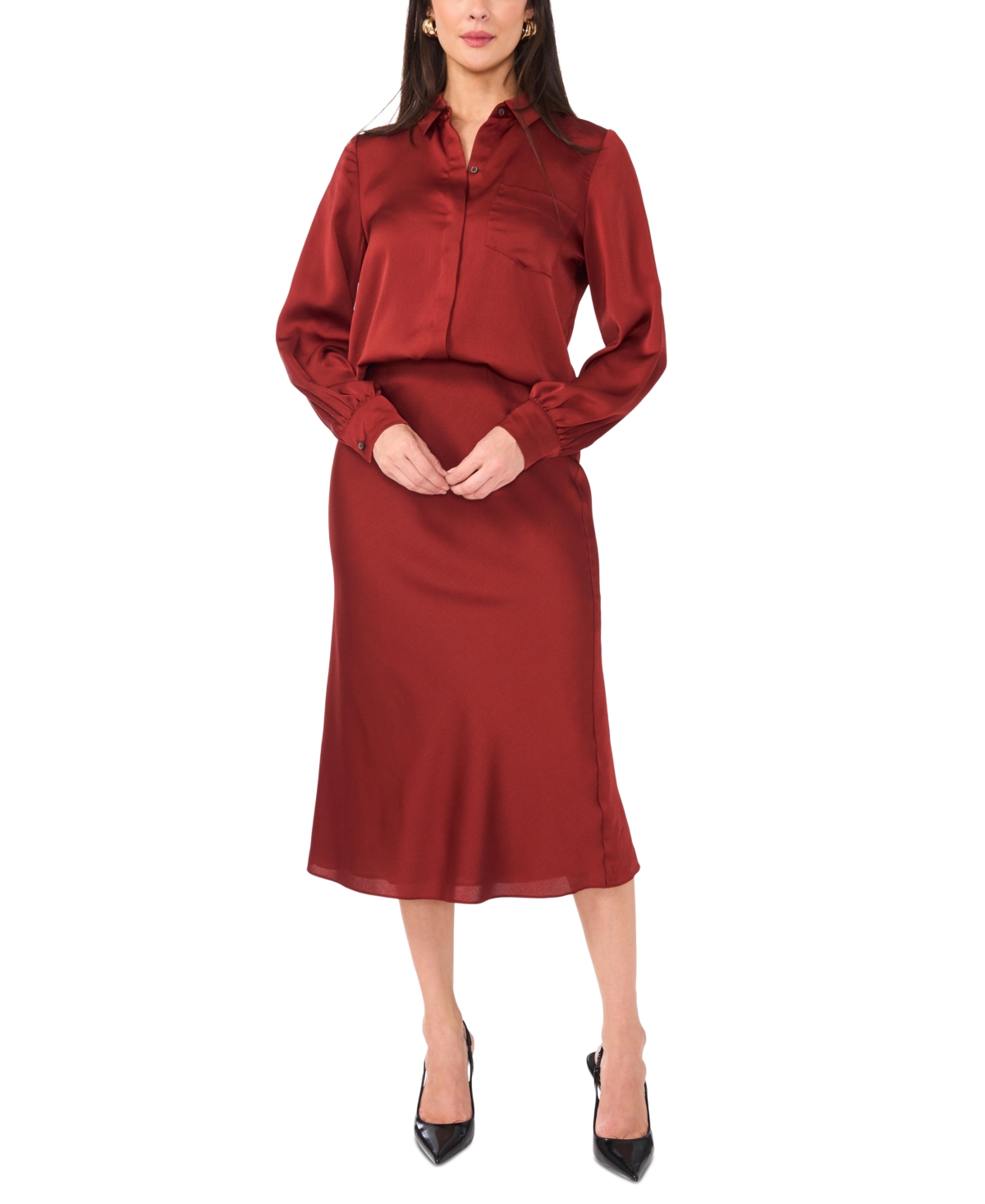 Vince Camuto Women's Long-Sleeve Satin Button-Front Top