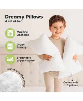 2pk Jumbo Toddler Pillow - Soft Organic Cotton Kids Pillows for Sleeping - 14X20 Travel Pillow for Kids Age 2-5