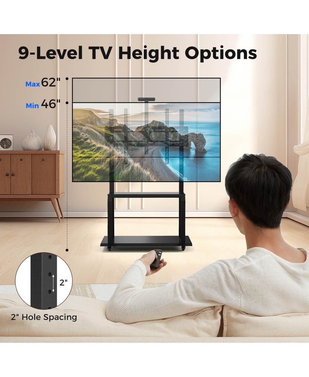 Sugift Mobile Tv Stand with Camera Shelf and Av Shelves for Inch Flat/Curved TVs