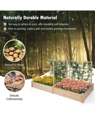 Raised Garden Bed with 2 Planter Boxes and 3 Trellis-Natural
