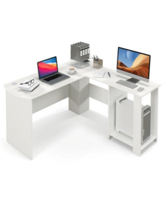 Large Modern L-shaped Computer Desk with 2 Cable Holes and 2 Storage Shelves
