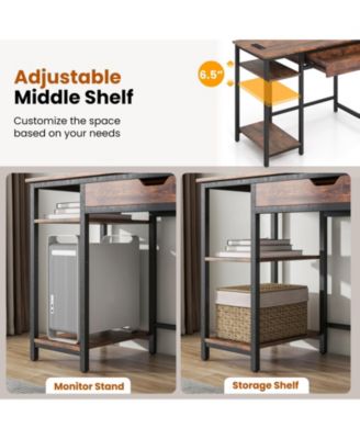 Computer Desk with Charging Station and Drawer & Adjustable Shelf