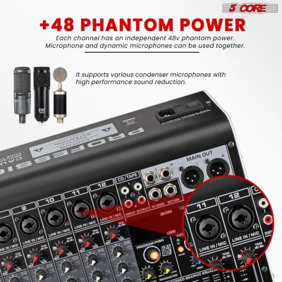 Audio DJ Mixer 12 Channel Sound Board L Shape w Bluetooth USB 99 DSP Effects 48V Phantom Power - MX 12CH L