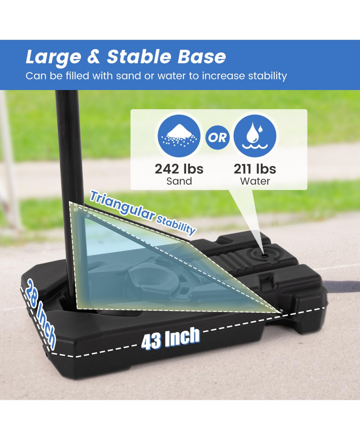 Givimo 6.5-10 Ft Adjustable Portable Basketball Hoop with 44 Inch Shatterproof Backboard & Fillable Base