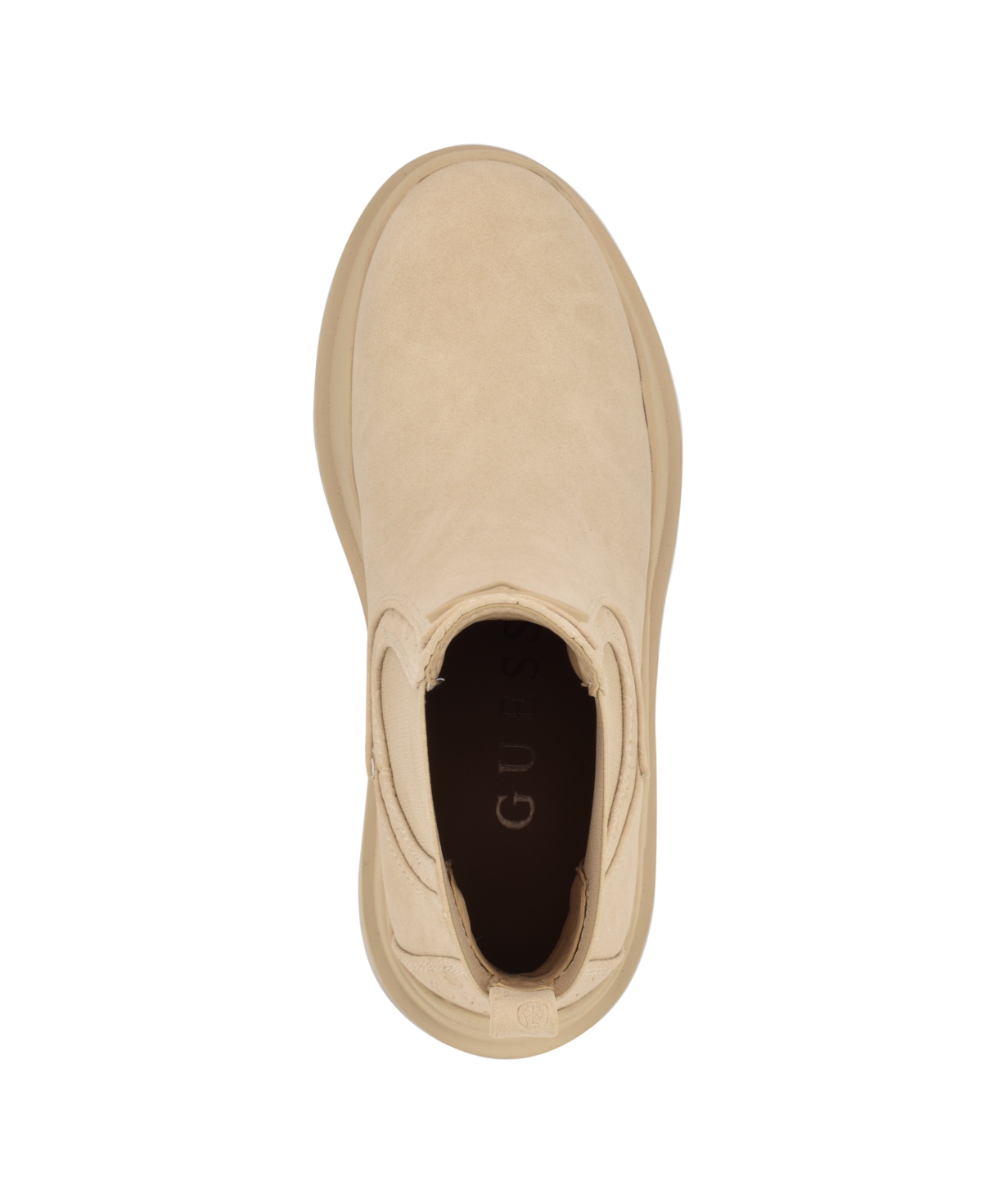 Guess Women's Yesses Triple Triangle Lug Sole Gore Chelsea Boots -Oat Logo