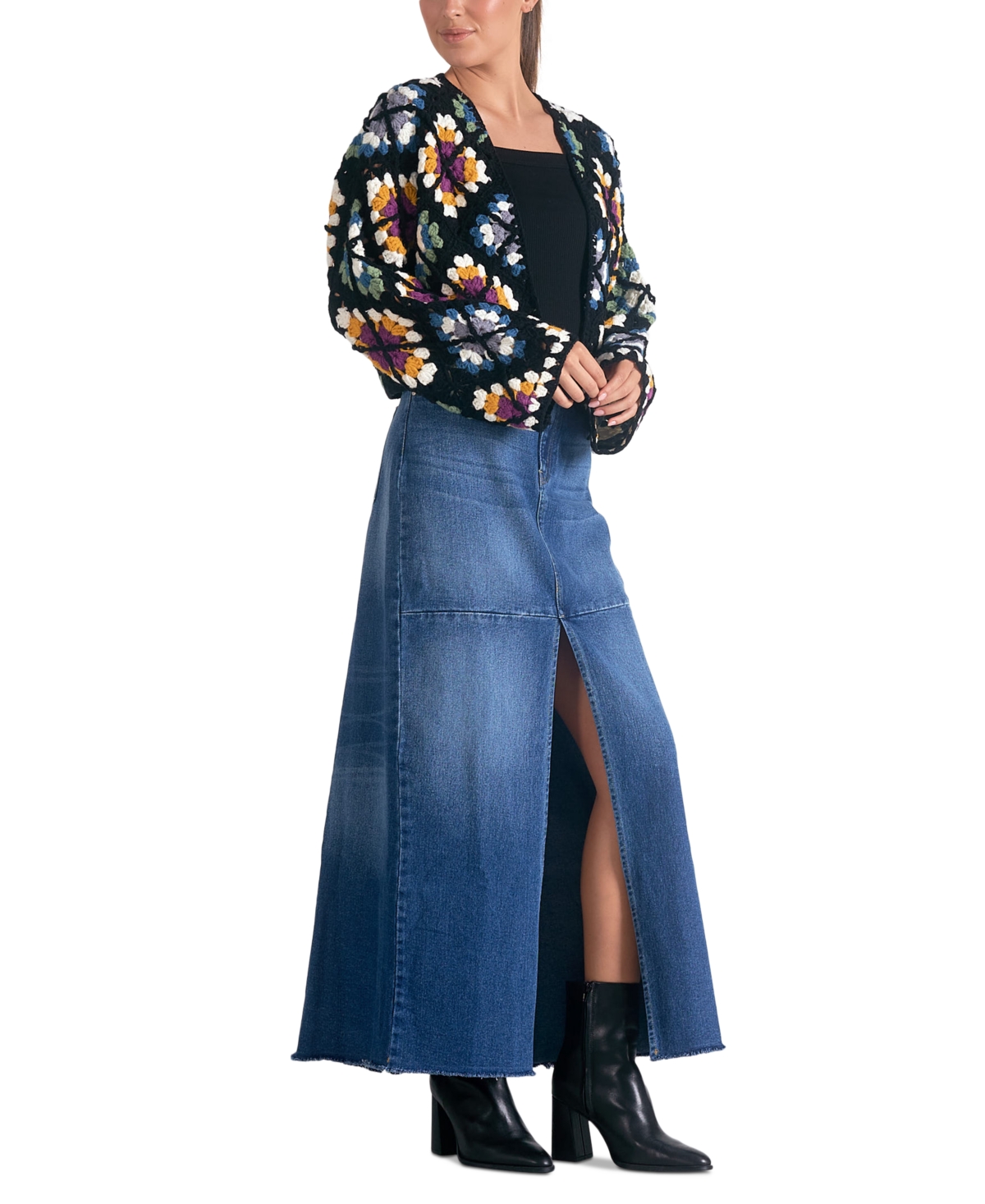 Elan Women's Crochet Open-Front Cardigan
