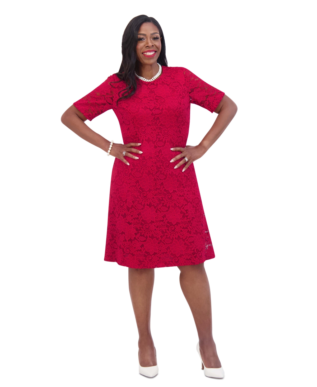 Kasper Women's Lace Short-Sleeve Scoop-Neck Dress