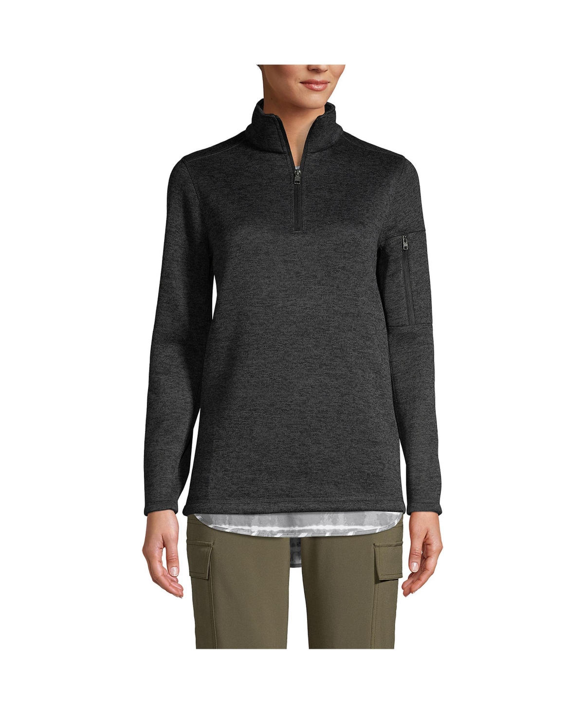 Women's School Uniform Sweater Fleece Quarter Zip Pullover - Forest moss/olive heather