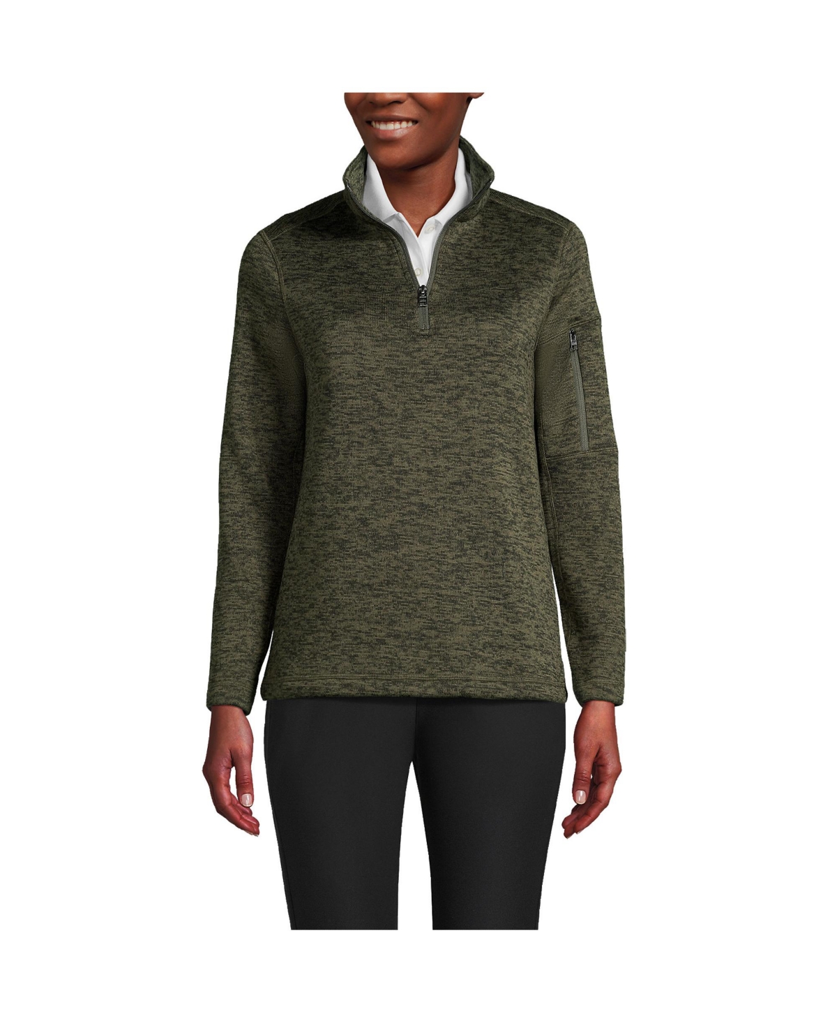 Women's School Uniform Sweater Fleece Quarter Zip Pullover - Forest moss/olive heather