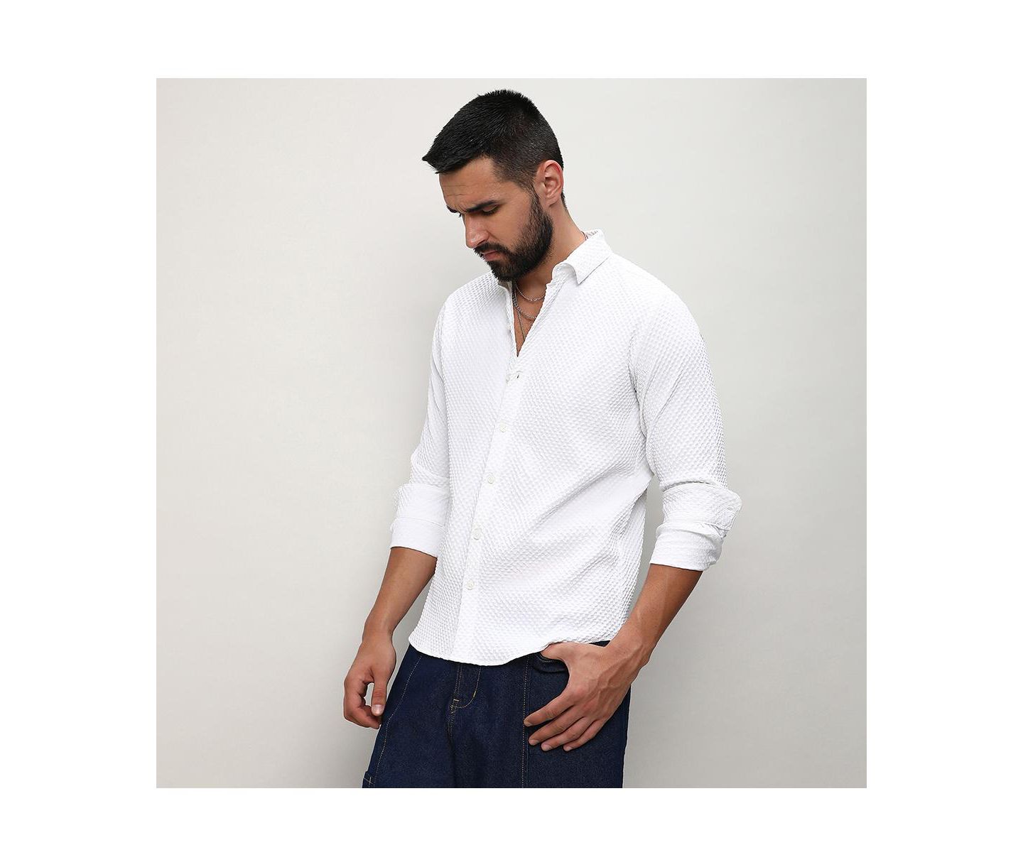 Мужская рубашка Cahoot Chalk White Embossed Micro Check, цвет: Белый — фото 7