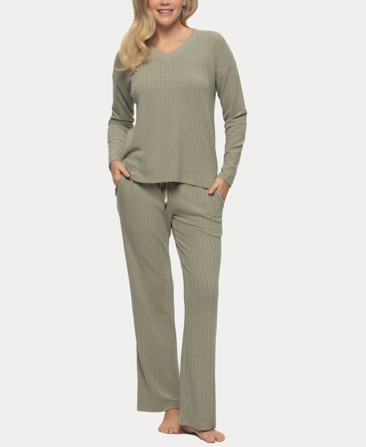 Women's Serena V-neck Pullover and Lounge Pant Set - Forest Fog