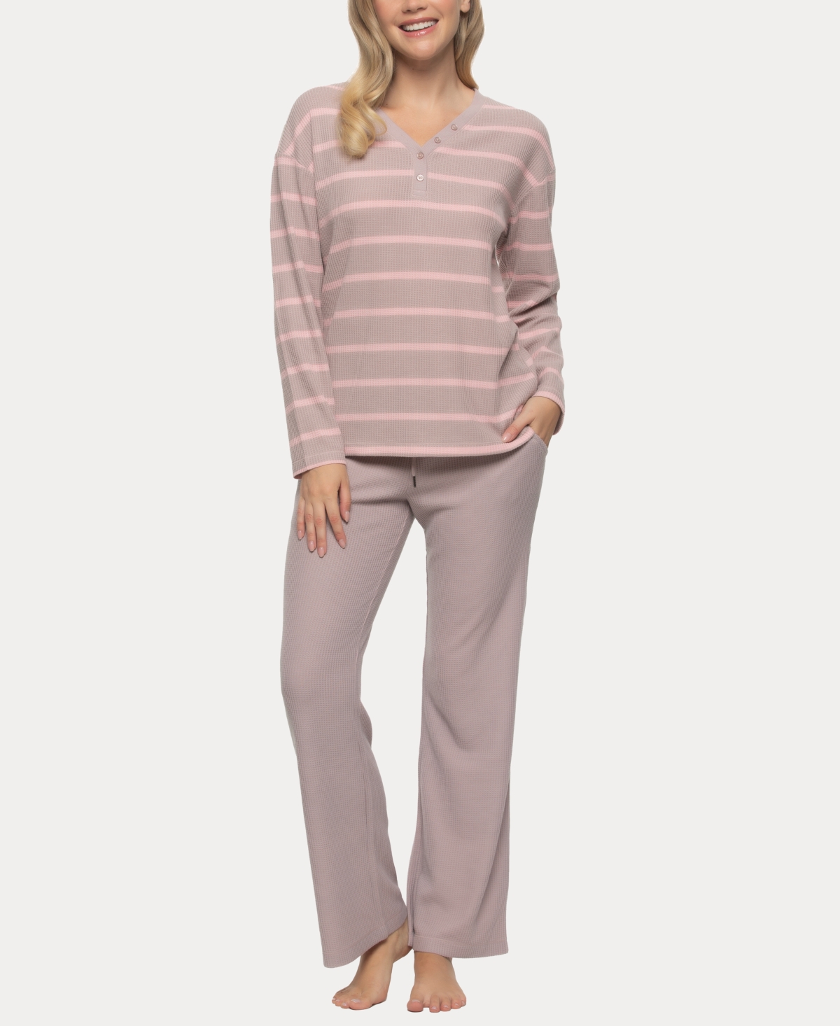 Women's Jolie V-Neck Henley and Pant Lounge Set - Purple Dove