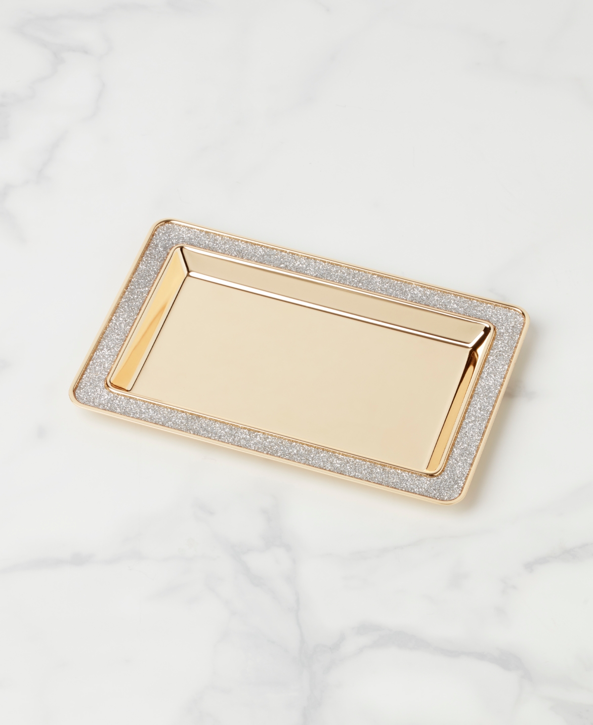 Kate Spade New York Sitting Pretty Silver Glitter Catch All Tray In Gold Plated