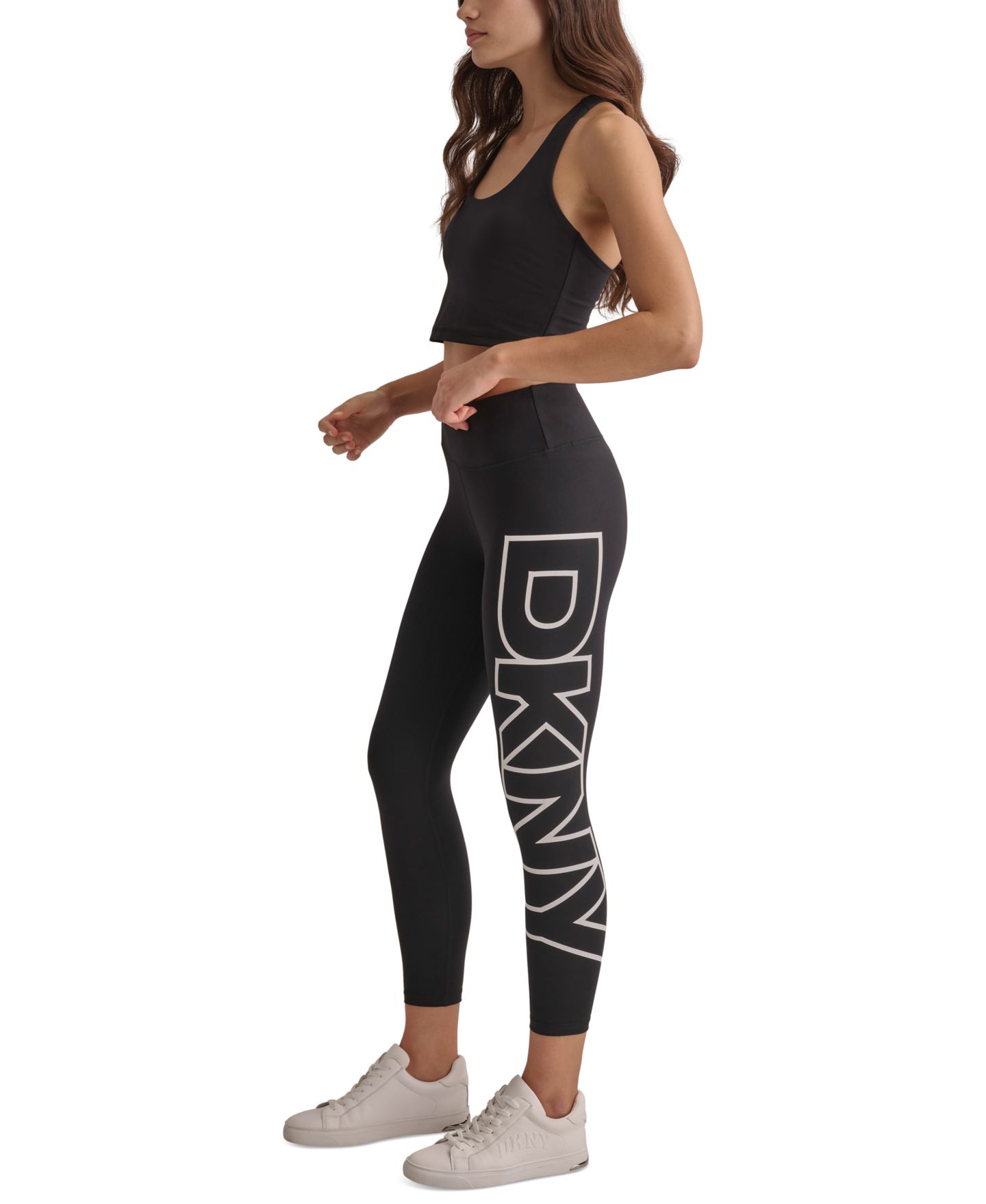 Женские леггинсы DKNY Sport High-Rise Logo Graphic 7/8 Leggings, цвет: Чёрный / Белый — фото 3