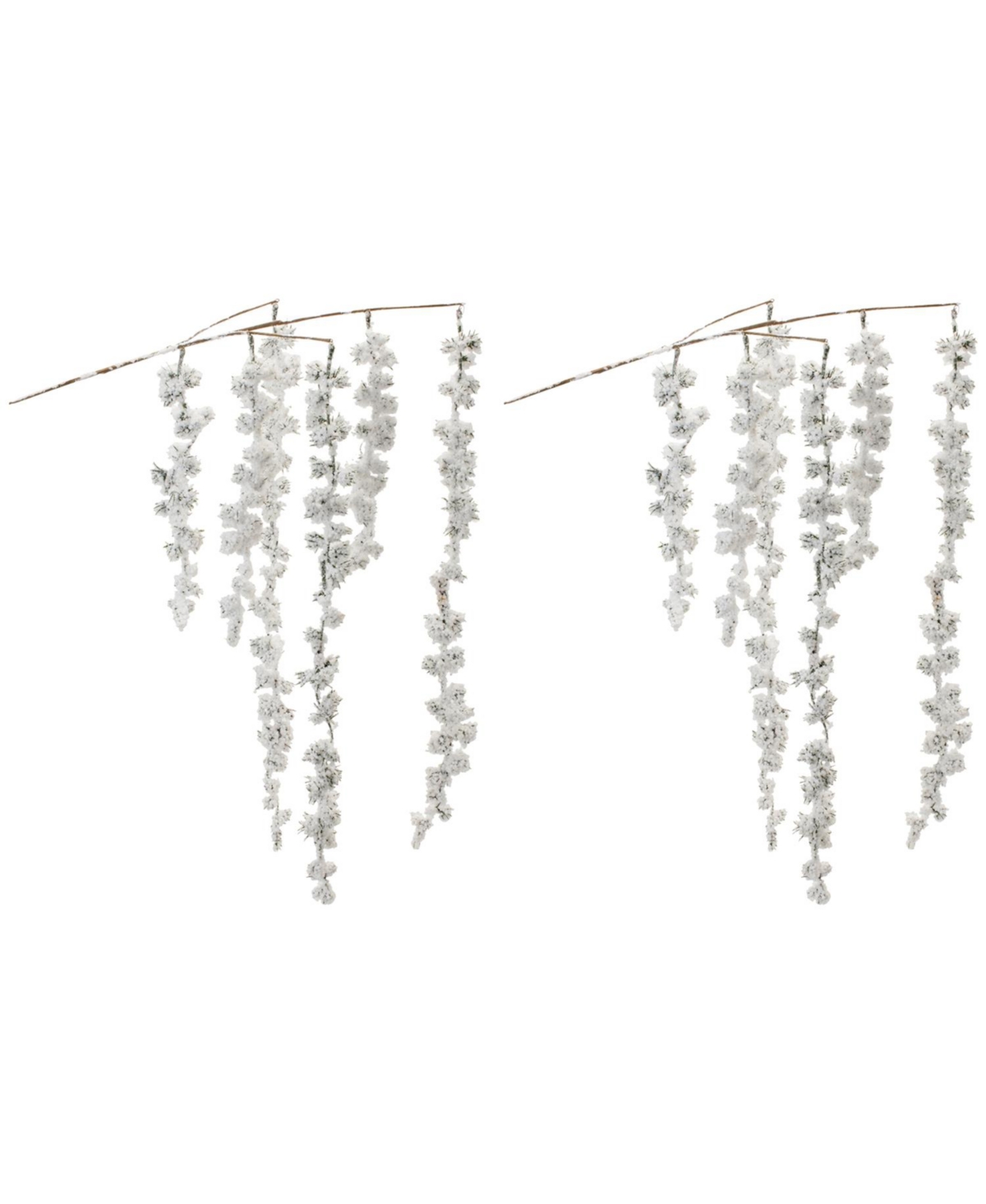 Set of 2 Snowy Hanging Berry Branches &#x2013; Perfect for Winter and Holiday Decor - White, Green