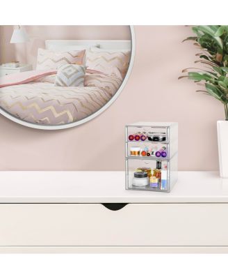 3 Drawers Acrylic Organizer for Makeup, Organization and Storage, Art Supplies, Jewelry, Stationary - 2 Pcs Clear Stackable Storage Drawers