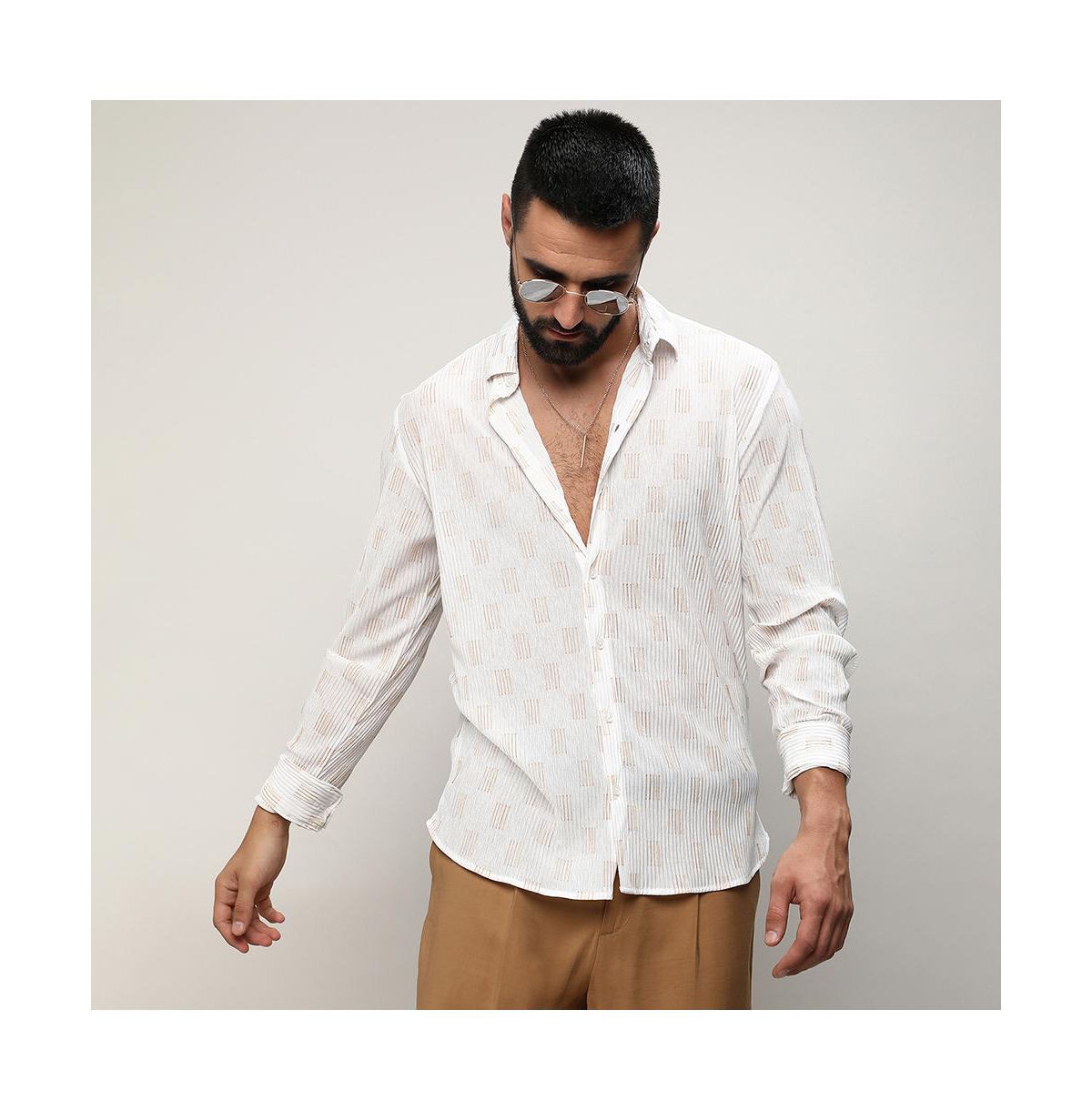 Campus Sutra Men's Chalk White Foil-Pleated Shirt