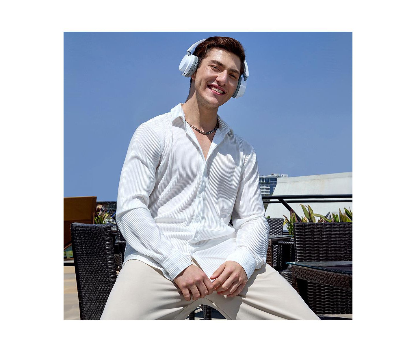 Мужская рубашка Campus Sutra Chalk White Pleat-Creased, цвет: Белый — фото 2