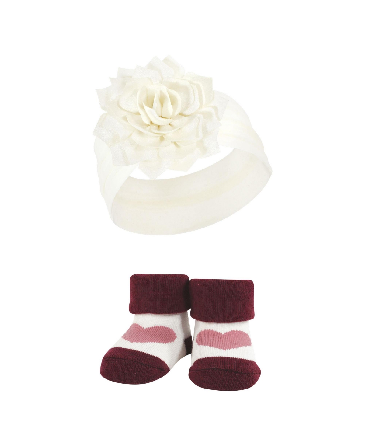 Hudson Baby Baby Girls Headband and Socks Giftset, One - Burgundy blush